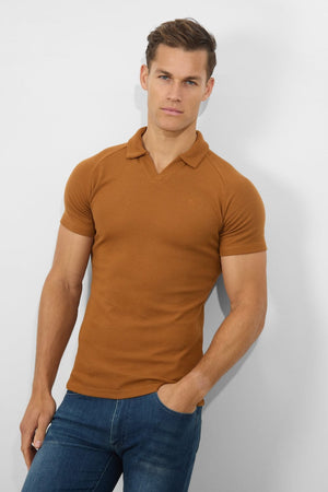 Textured Open Collar Polo Shirt in Ginger - TAILORED ATHLETE - ROW