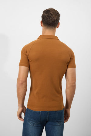 Textured Open Collar Polo Shirt in Ginger - TAILORED ATHLETE - ROW