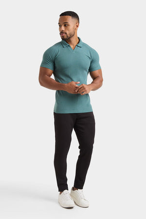 Textured Open Collar Polo Shirt in Kale - TAILORED ATHLETE - ROW