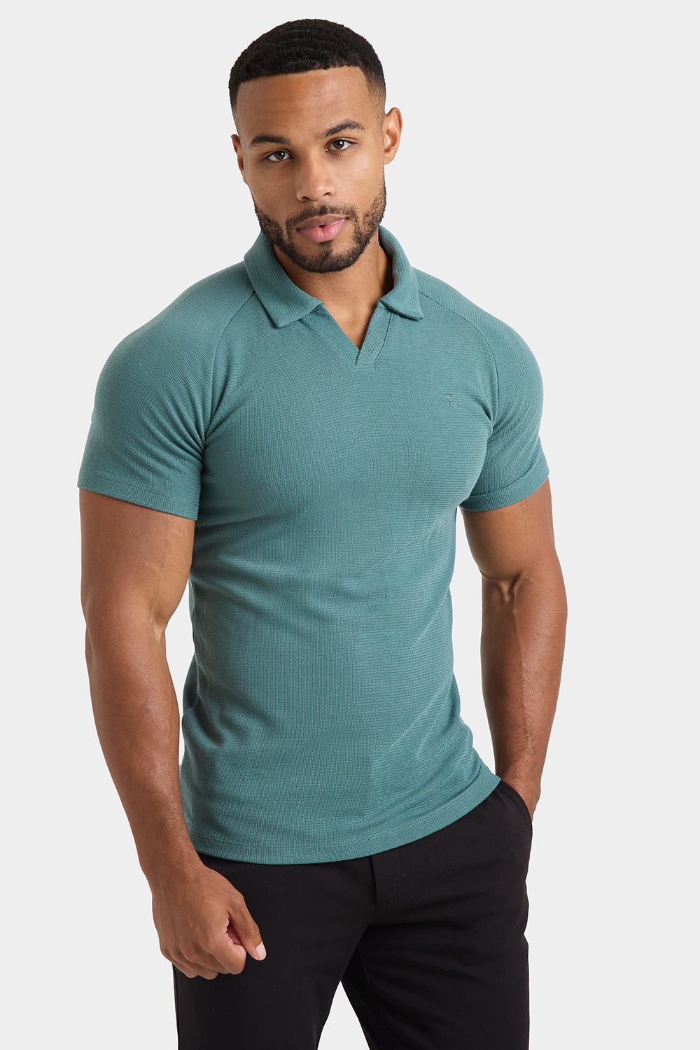 Textured Open Collar Polo Shirt in Kale - TAILORED ATHLETE - ROW