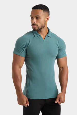 Textured Open Collar Polo Shirt in Kale - TAILORED ATHLETE - ROW