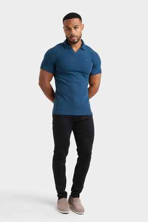 Textured Open Collar Polo Shirt in Teal - TAILORED ATHLETE - ROW