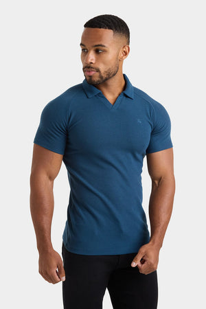 Textured Open Collar Polo Shirt in Teal - TAILORED ATHLETE - ROW