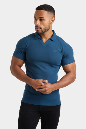 Textured Open Collar Polo Shirt in Teal - TAILORED ATHLETE - ROW