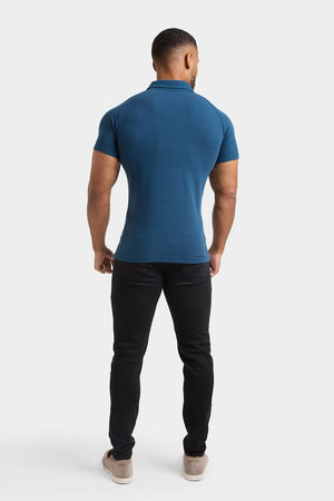 Textured Open Collar Polo Shirt in Teal - TAILORED ATHLETE - ROW