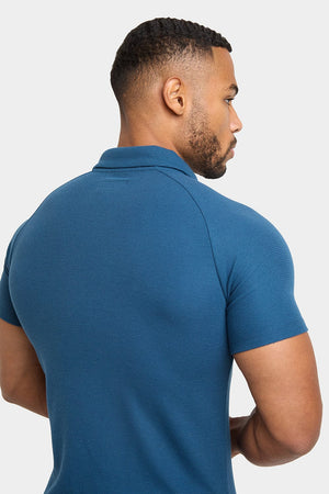 Textured Open Collar Polo Shirt in Teal - TAILORED ATHLETE - ROW