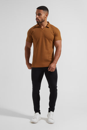 Textured Open Collar Polo Shirt in Ginger - TAILORED ATHLETE - ROW