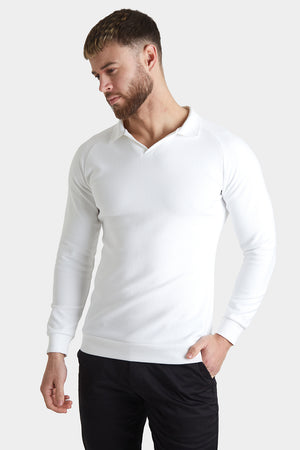 Textured Open Collar Polo in White - TAILORED ATHLETE - ROW