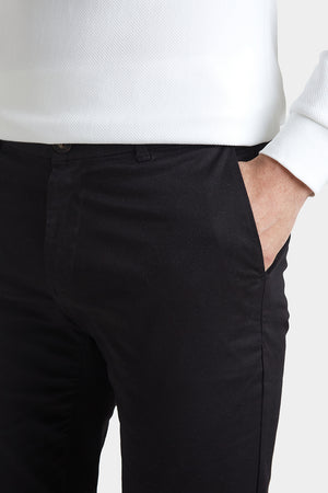 Muscle Fit Cotton Stretch Chino Trouser in Black - TAILORED ATHLETE - ROW