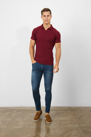 Textured Open Collar Polo Shirt in Claret - TAILORED ATHLETE - ROW