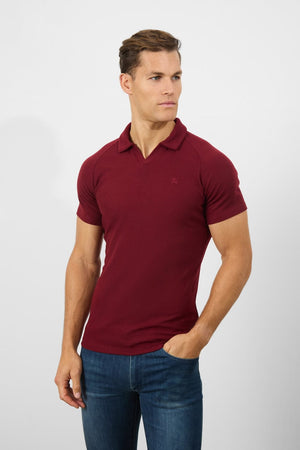 Textured Open Collar Polo Shirt in Claret - TAILORED ATHLETE - ROW