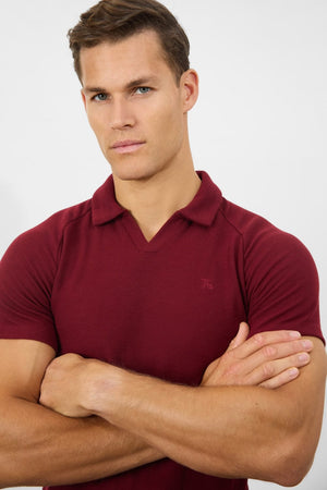 Textured Open Collar Polo Shirt in Claret - TAILORED ATHLETE - ROW