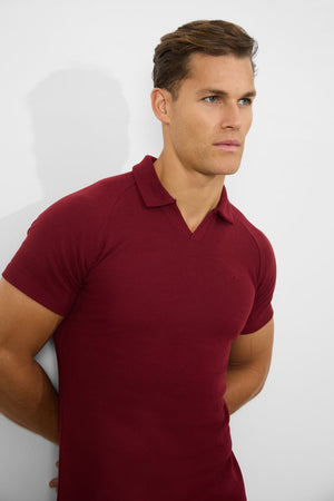 Textured Open Collar Polo Shirt in Claret - TAILORED ATHLETE - ROW