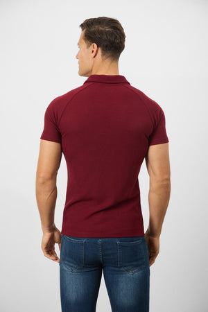 Textured Open Collar Polo Shirt in Claret - TAILORED ATHLETE - ROW