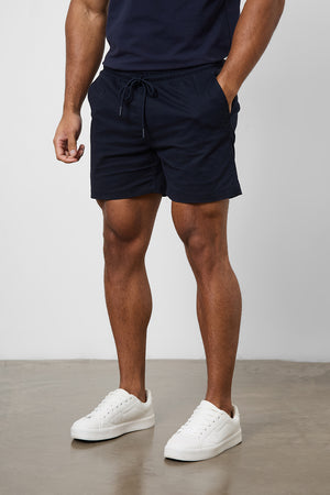 Muscle Fit Drawstring Chino Short - Shorter Length in Navy - TAILORED ATHLETE - ROW