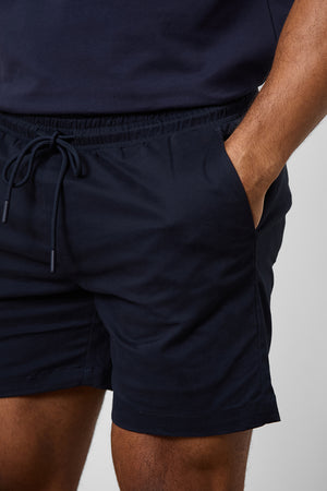 Muscle Fit Drawstring Chino Short - Shorter Length in Navy - TAILORED ATHLETE - ROW