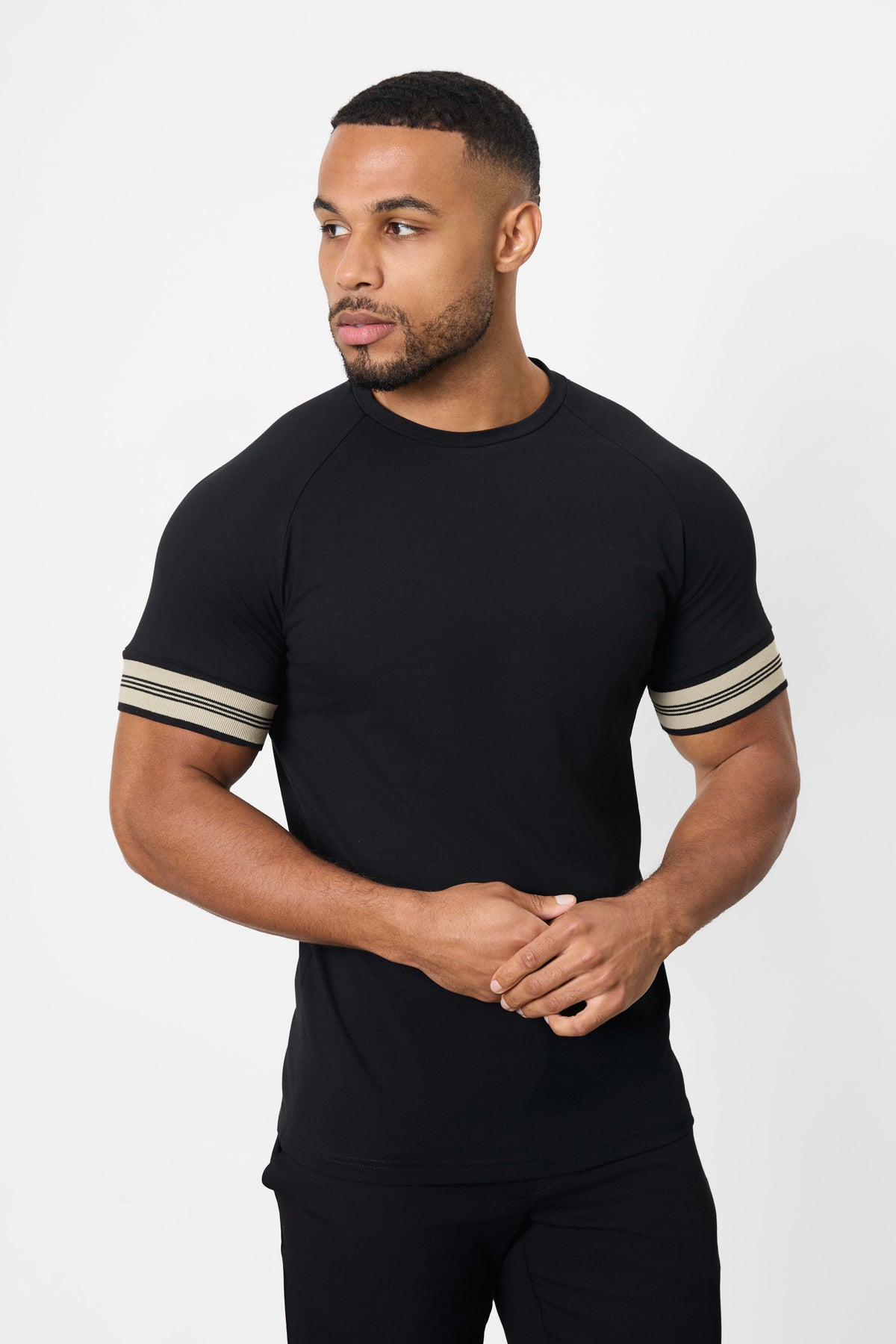 Tipped Fashion Fit T-Shirt in Black/Stone