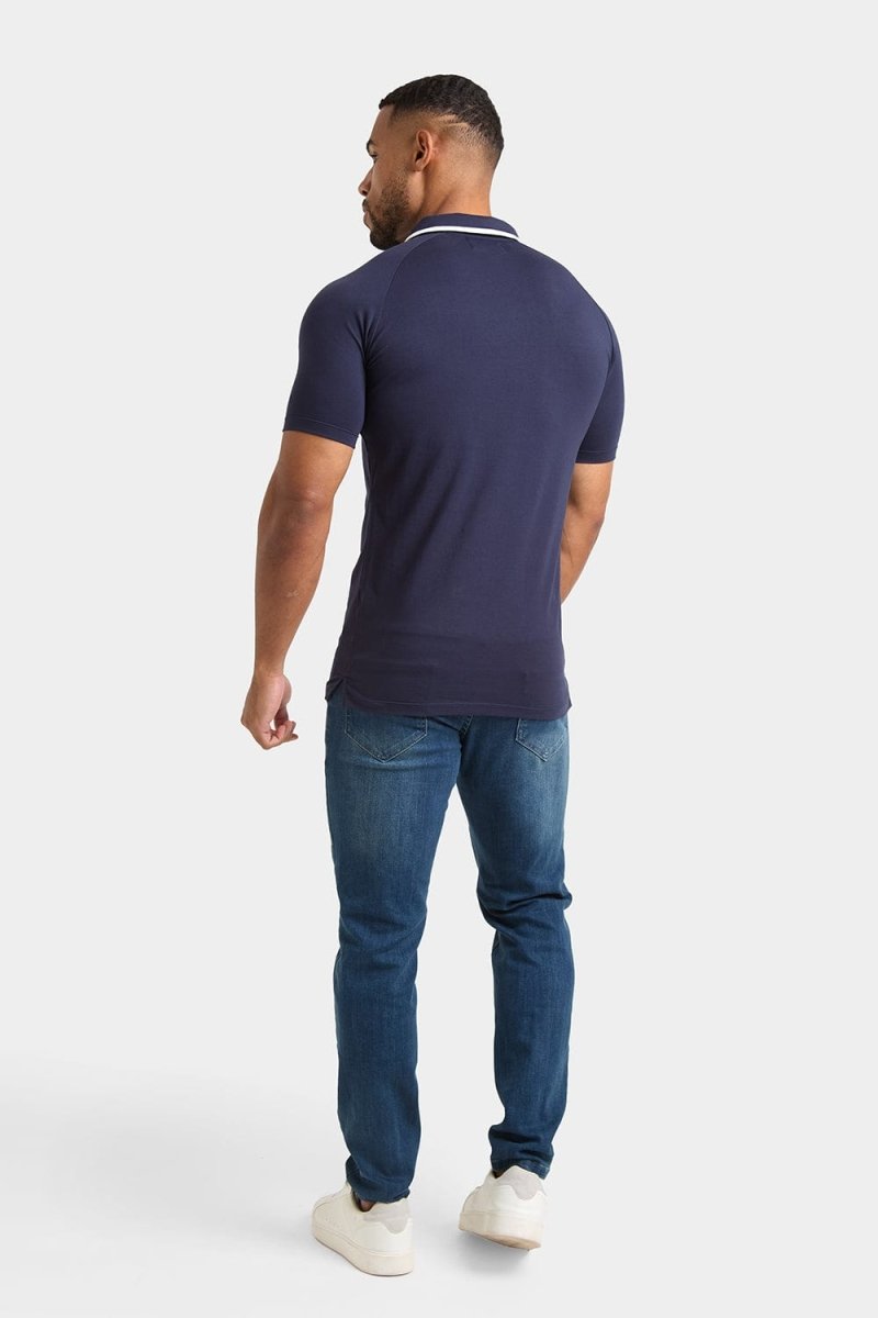 Tipped Zip Neck Polo Shirt in Navy - TAILORED ATHLETE - ROW