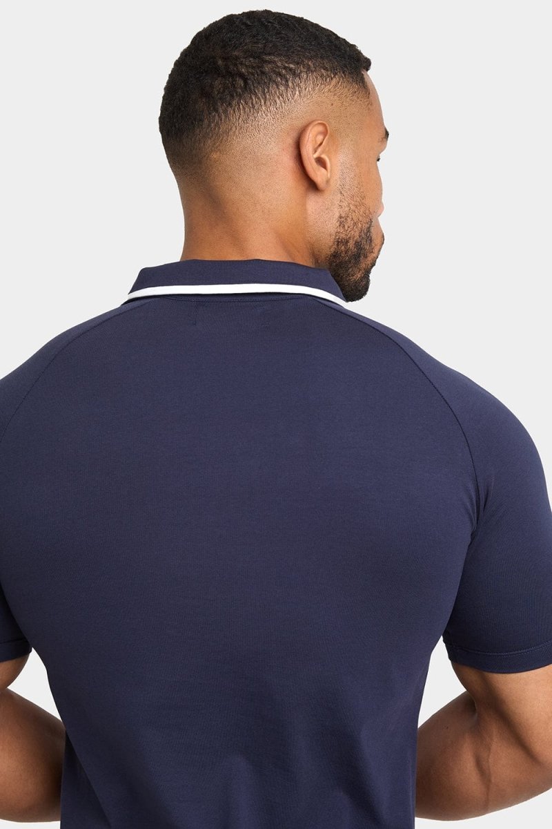 Tipped Zip Neck Polo Shirt in Navy - TAILORED ATHLETE - ROW