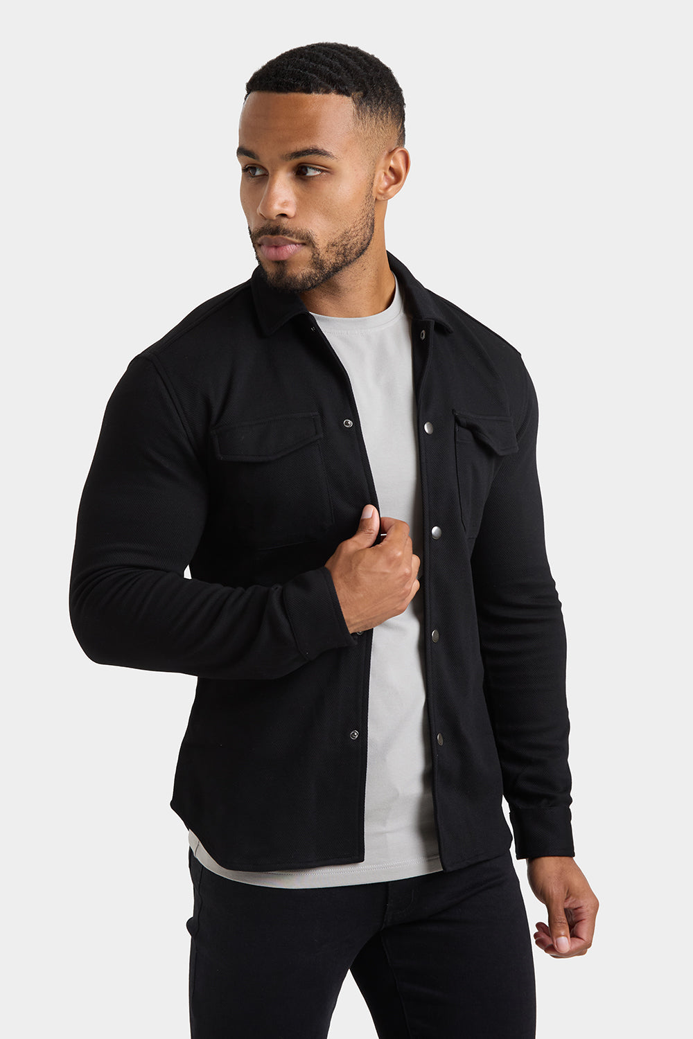 Twill Jersey Overshirt in Black - TAILORED ATHLETE - ROW