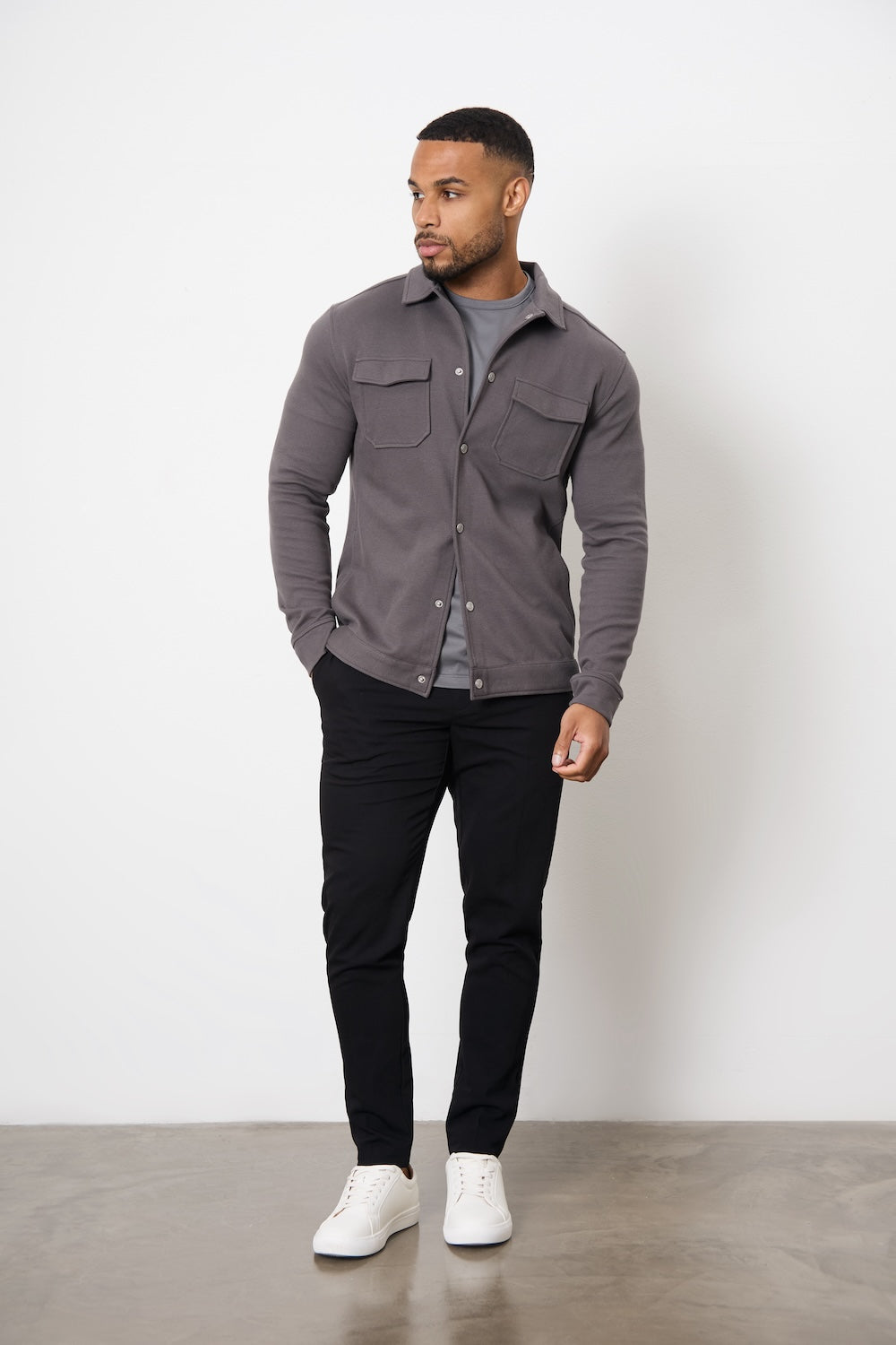 Twill Jersey Shacket in Steel Grey