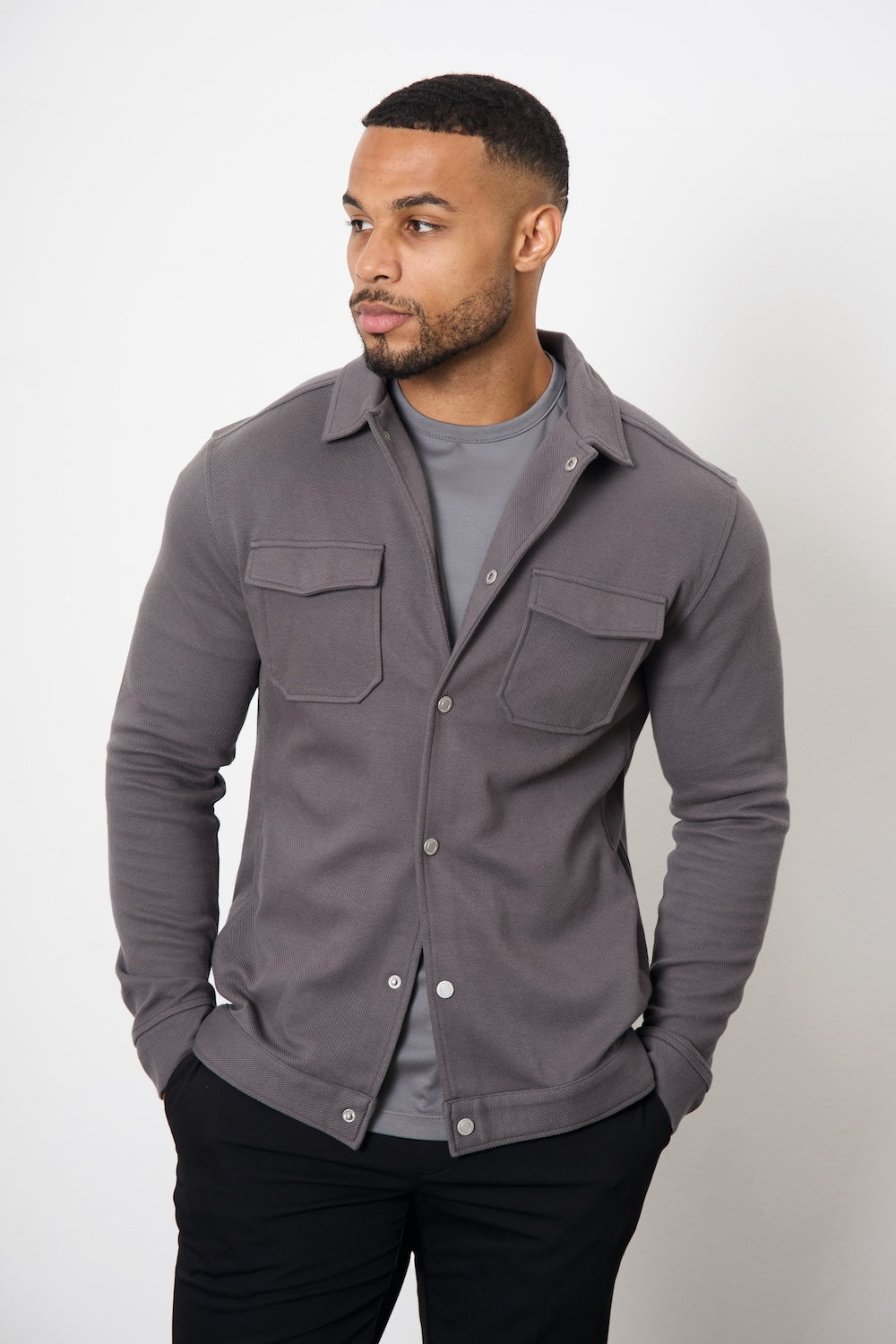 Twill Jersey Shacket in Steel Grey