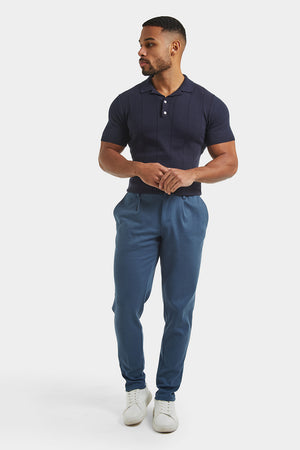 Twill Trousers in Petrol Blue - TAILORED ATHLETE - ROW