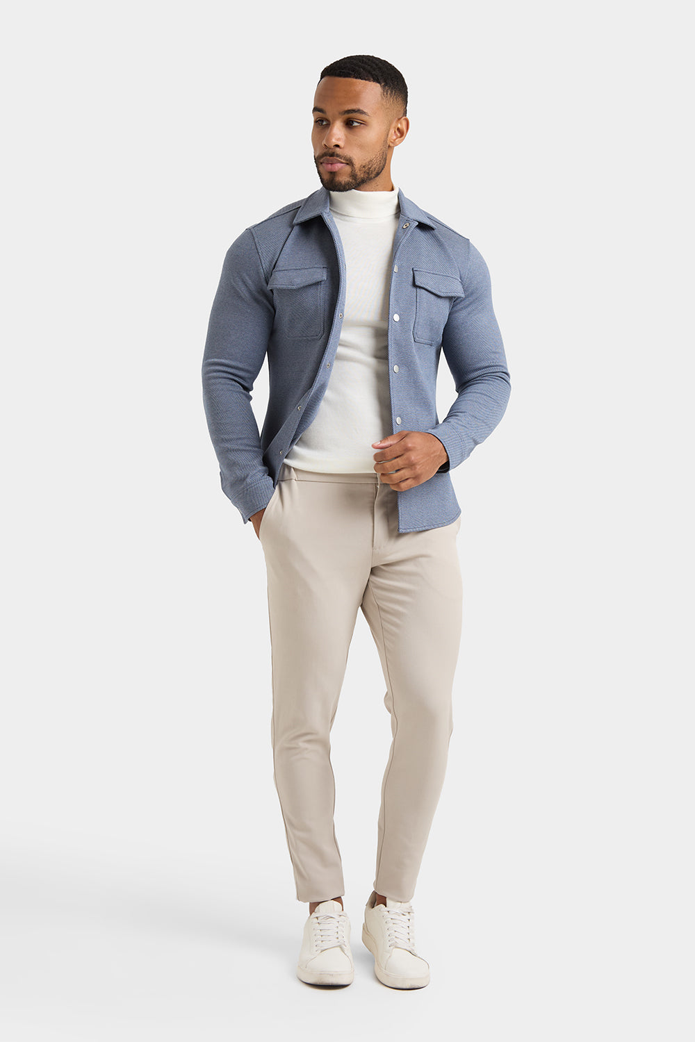 Twill Twin Pocket Overshirt in Slate Blue - TAILORED ATHLETE - ROW