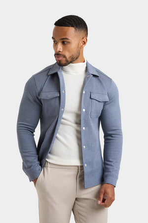 Twill Twin Pocket Overshirt in Slate Blue - TAILORED ATHLETE - ROW