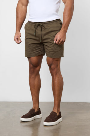 Muscle Fit Drawstring Chino Short - Shorter Length in Khaki - TAILORED ATHLETE - ROW