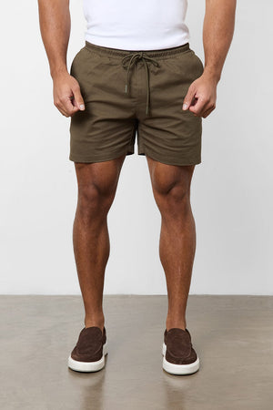 Muscle Fit Drawstring Chino Short - Shorter Length in Khaki - TAILORED ATHLETE - ROW