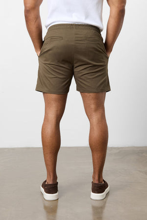 Muscle Fit Drawstring Chino Short - Shorter Length in Khaki - TAILORED ATHLETE - ROW