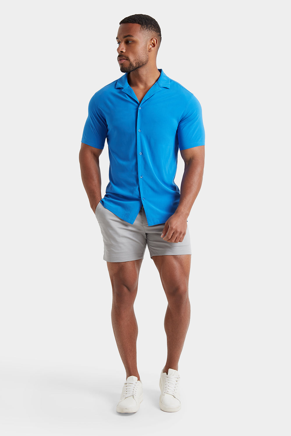 Muscle Fit Short Sleeve Viscose Shirt in Electric - TAILORED ATHLETE - ROW