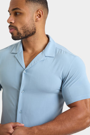 Muscle Fit Short Sleeve Viscose Shirt in Slate Grey - TAILORED ATHLETE - ROW