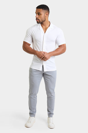 Muscle Fit Short Sleeve Viscose Shirt in White - TAILORED ATHLETE - ROW