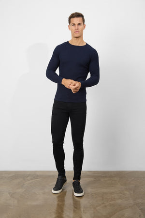 Waffle Textured T-Shirt in Navy - TAILORED ATHLETE - ROW