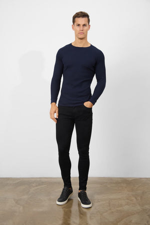 Waffle Textured T-Shirt in Navy - TAILORED ATHLETE - ROW