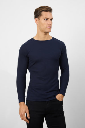 Waffle Textured T-Shirt in Navy - TAILORED ATHLETE - ROW