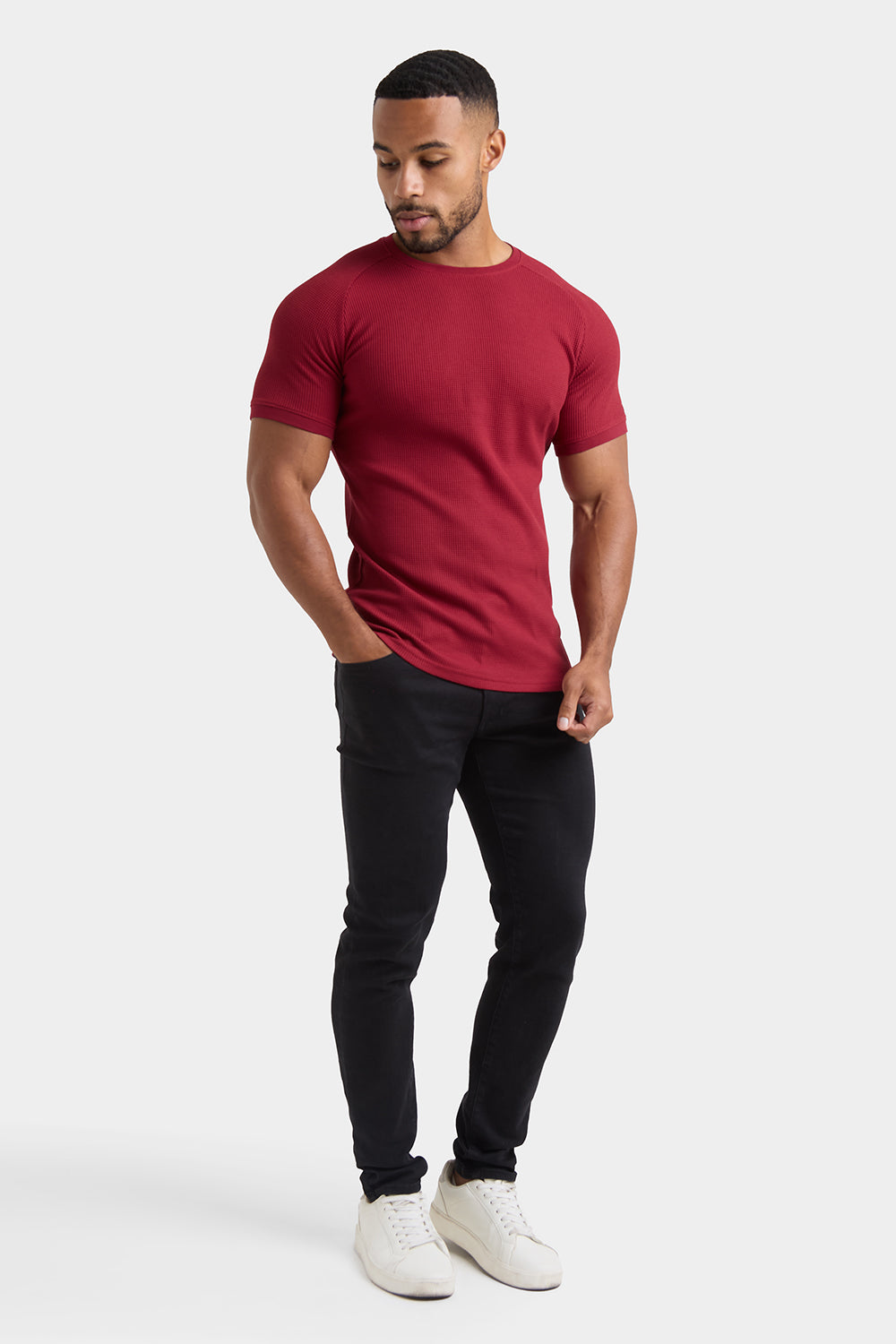 Short Sleeve Waffle T-Shirt in Claret - TAILORED ATHLETE - ROW