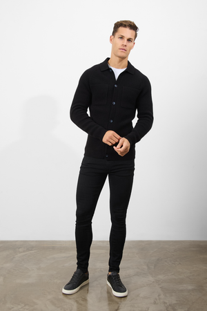 Wool Button Through Cardigan in Black - TAILORED ATHLETE - ROW