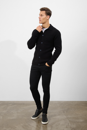 Wool Button Through Cardigan in Black - TAILORED ATHLETE - ROW