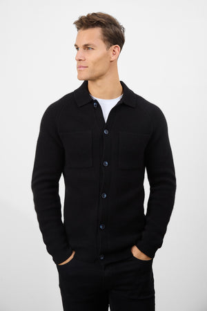 Wool Button Through Cardigan in Black - TAILORED ATHLETE - ROW