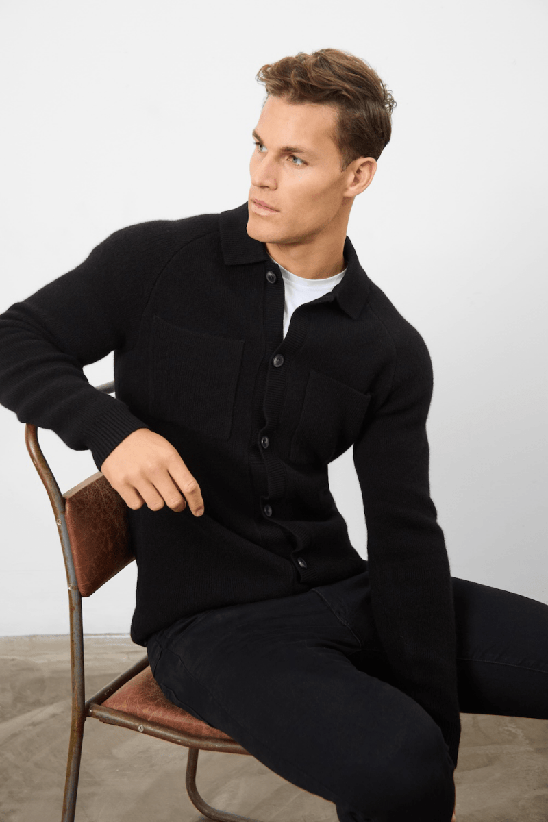 Wool Button Through Cardigan in Black - TAILORED ATHLETE - ROW