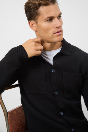 Wool Button Through Cardigan in Black - TAILORED ATHLETE - ROW