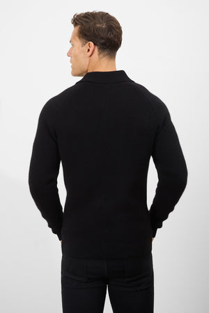 Wool Button Through Cardigan in Black - TAILORED ATHLETE - ROW