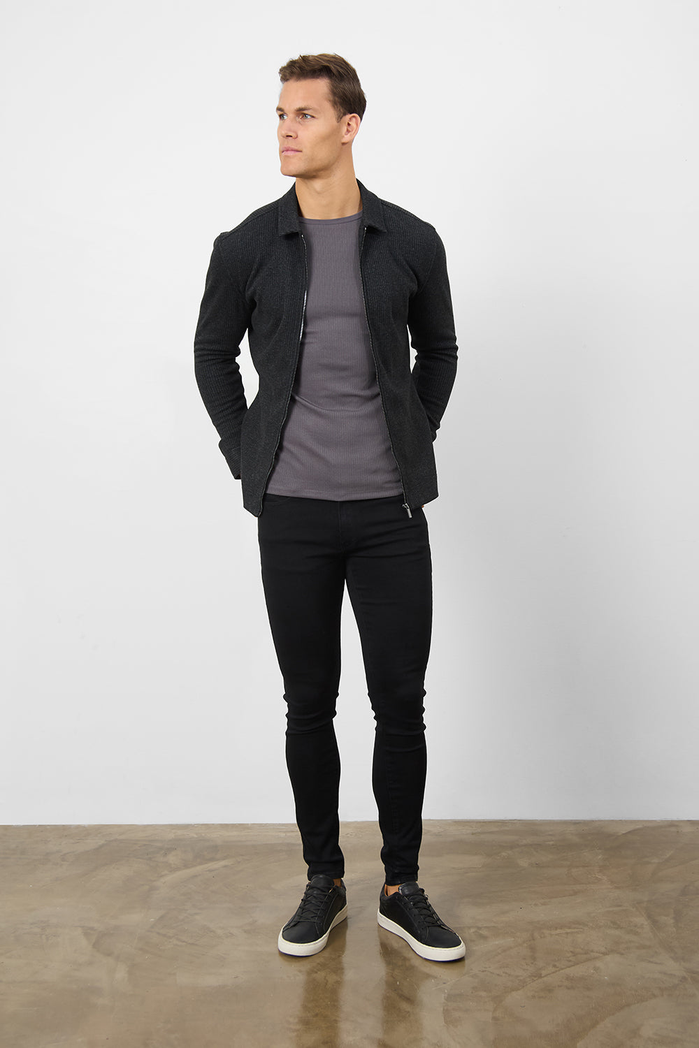 Zip Front Shacket in Dark Charcoal - TAILORED ATHLETE - ROW