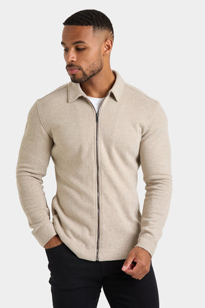 Zip Front Shacket in Stone - TAILORED ATHLETE - ROW