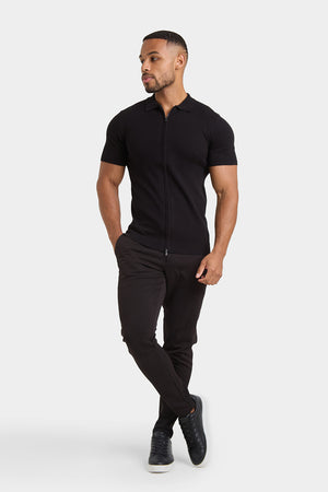 Zipped Knitted Shirt in Black - TAILORED ATHLETE - ROW