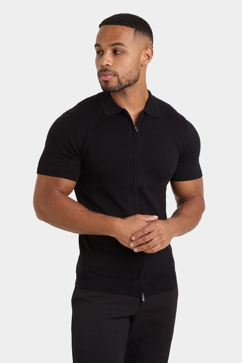 Zipped Knitted Shirt in Black - TAILORED ATHLETE - ROW