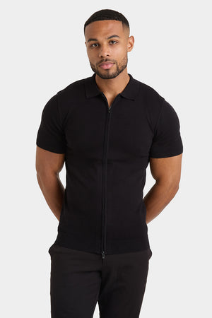 Zipped Knitted Shirt in Black - TAILORED ATHLETE - ROW